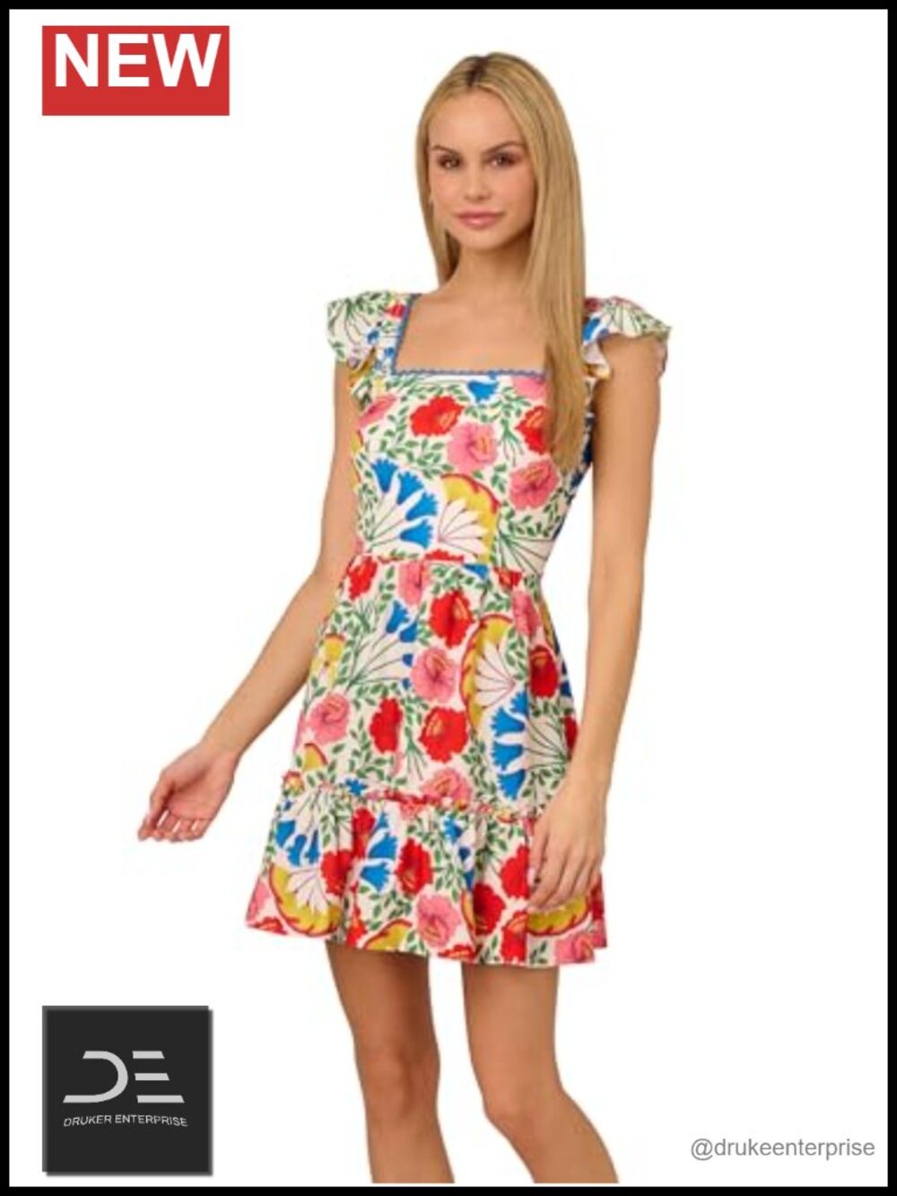 Flutter Sleeveless Short Dress Blouson Silhouette Floral Print
